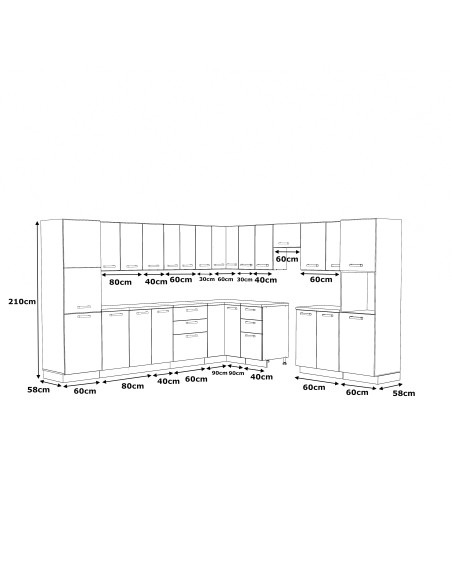 Meble kuchenne Zestaw mebli kuchennych narożnych Kuchnia Narożna 3,3m|szafka•regał•słupek•blat•aneks kuchenny Biały mat 330cm