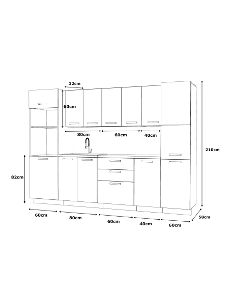 Meble kuchenne Zestaw mebli kuchennych Kuchnia Milan 300cm|szafka•blat•słupek piekarnikowy•słup gospodarczy•regał|Dąb Wotan 3,0m