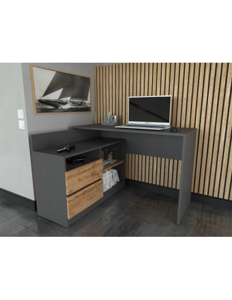 Biurko narożne i komoda zestaw 120x50 dąb wotan mix antracyt K1+B1