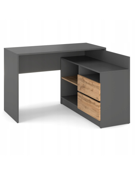 Biurko narożne i komoda zestaw 120x50 dąb wotan mix antracyt K1+B1