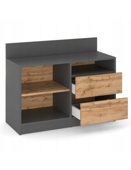 SZAFKA RTV 200 CM KOMODA STOJĄCA 4 SZUFLADY ZESTAW SZAFEK GRAFIT/DĄB WOTAN