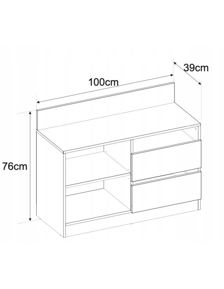 KOMODA 100CM POJEMNA,DUŻA,SZAFKA RTV 2 SZUFLADY GRAFIT/ DĄB WOTAN