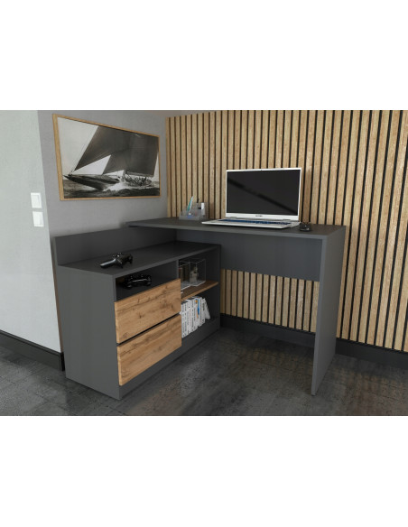 KOMODA 100CM POJEMNA,DUŻA,SZAFKA RTV 2 SZUFLADY GRAFIT/ DĄB WOTAN