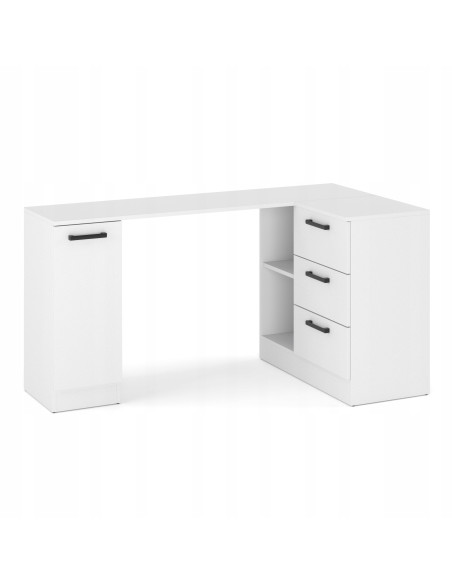 BIURKO, BIURKO NAROŻNE SZUFLADY BIAŁY MAT 155x85x78 cm