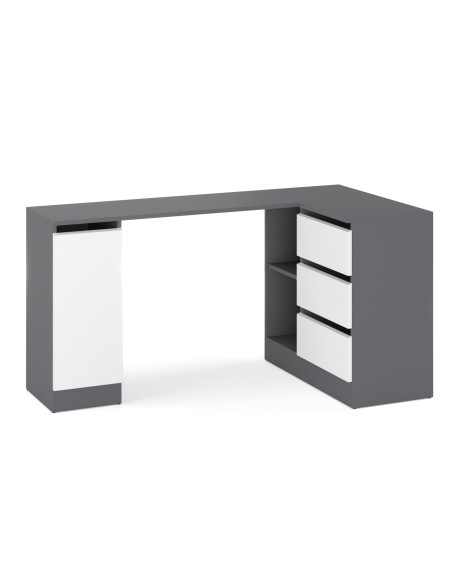 BIURKO NAROŻNE SZUFLADY GRAFIT/ BIAŁY MAT 155x85x78cm BEZUCHWYTOWA BIURO