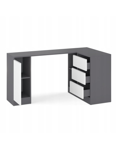 BIURKO NAROŻNE SZUFLADY GRAFIT/ BIAŁY...