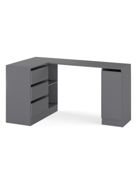 BIURKO NAROŻNE SZUFLADY GRAFIT 155x85x78cm BEZUCHWYTOWA BIURO