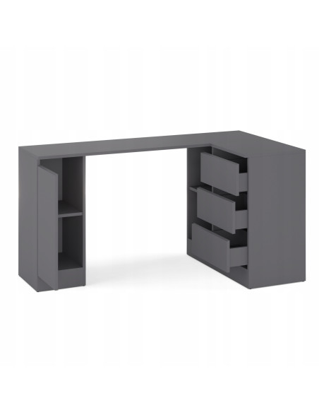 BIURKO NAROŻNE SZUFLADY GRAFIT 155x85x78cm BEZUCHWYTOWA BIURO