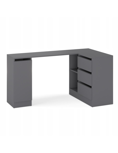 BIURKO NAROŻNE SZUFLADY GRAFIT 155x85x78cm BEZUCHWYTOWA BIURO