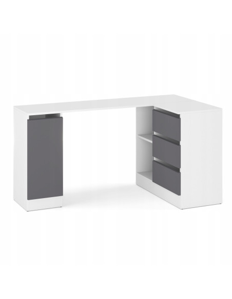 BIURKO NAROŻNE SZUFLADY BIAŁY MAT/ GRAFIT 155x85x78cm BEZUCHWYTOWA BIURO