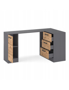 BIURKO NAROŻNE NOWOCZESNE SZUFLADY GRAFIT/ DĄB WOTAN... 2