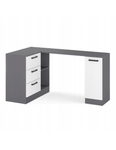 BIURKO NAROŻNE NOWOCZESNE SZUFLADY GRAFIT/BIAŁY MAT...