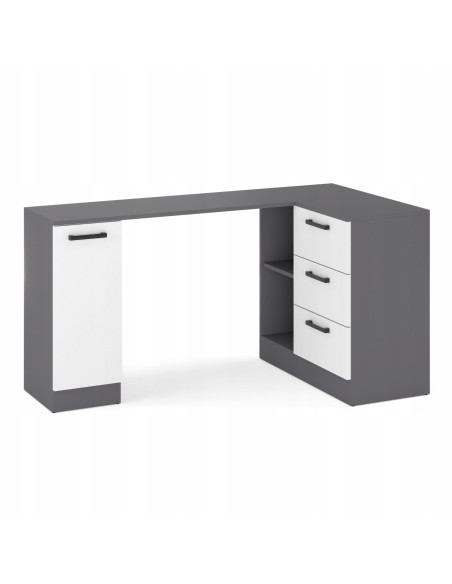 BIURKO NAROŻNE NOWOCZESNE SZUFLADY GRAFIT/BIAŁY MAT 155x85x78 cm BIURO
