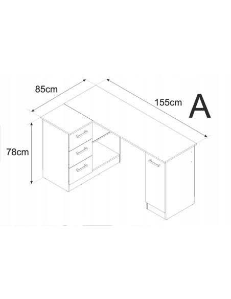 BIURKO NAROŻNE NOWOCZESNE SZUFLADY GRAFIT/BIAŁY MAT 155x85x78 cm BIURO