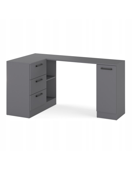 BIURKO NAROŻNE NOWOCZESNE SZUFLADY GRAFIT 155x85x78 cm KONTENEREK BIURO