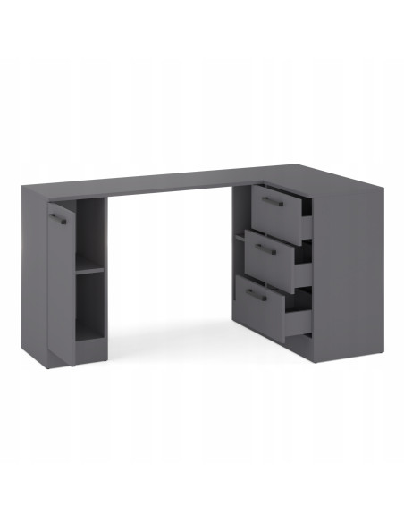 BIURKO NAROŻNE NOWOCZESNE SZUFLADY GRAFIT 155x85x78 cm KONTENEREK BIURO