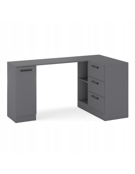 BIURKO NAROŻNE NOWOCZESNE SZUFLADY GRAFIT 155x85x78 cm KONTENEREK BIURO