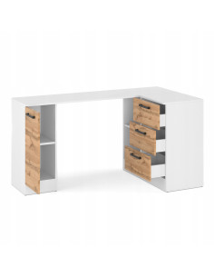 BIURKO NAROŻNE NOWOCZESNE SZUFLADY BIAŁY MAT/ DĄB WOTAN... 2