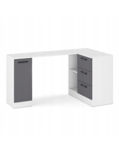 BIURKO NAROŻNE NOWOCZESNE SZUFLADY BIAŁY MAT/GRAFIT...