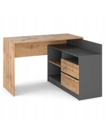 Biurko narożne i komoda zestaw 120x50 dąb wotan mix antracyt K1+B1 POJEMNE