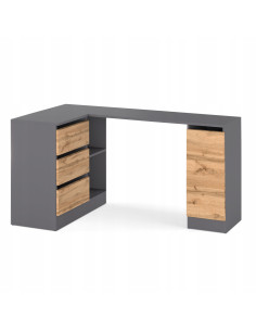 BIURKO NAROŻNE SZUFLADY GRAFIT/ DĄB WOTAN 155x85x78cm...