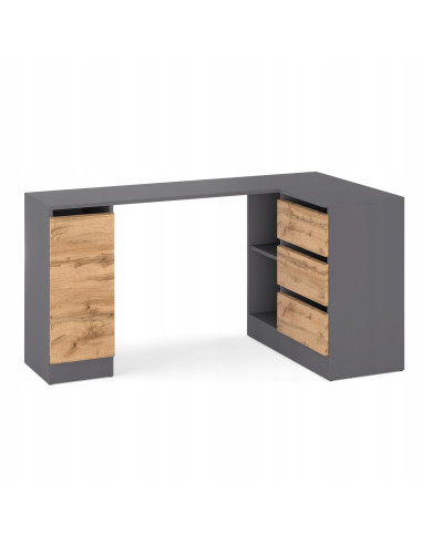 BIURKO NAROŻNE SZUFLADY GRAFIT/ DĄB...