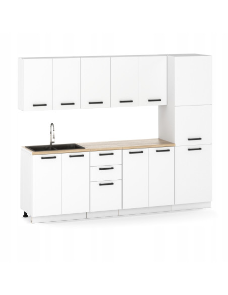 MEBLE KUCHENNE KUCHNIA ZESTAW SZAFKI SŁUPEK BLAT MILAN 2,6M BIAŁY MAT