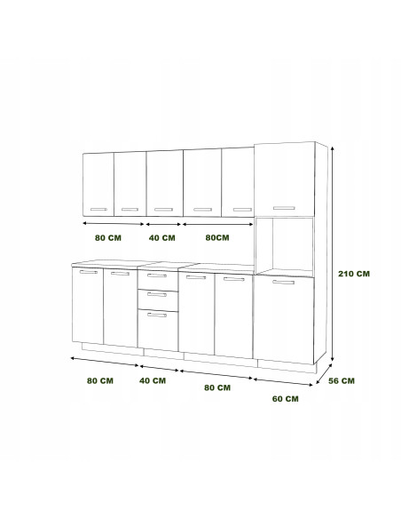 MEBLE KUCHENNE KUCHNIA ZESTAW SZAFKI SŁUPEK BLAT MILAN 2,6M BIAŁY MAT
