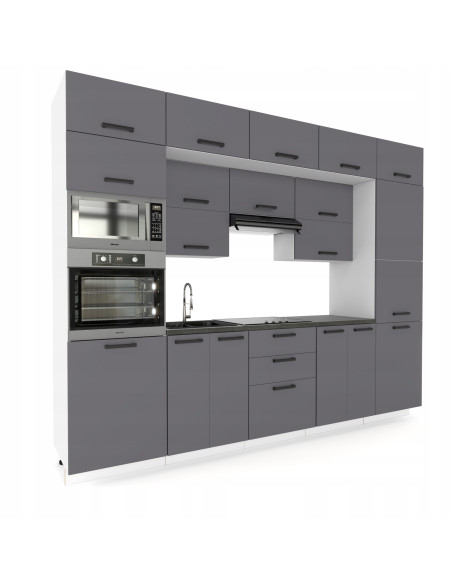 MEBLE KUCHENNE KUCHNIA ZESTAW SŁUPEK PIEKARNIK MIKROFALA 300CM GRAFIT