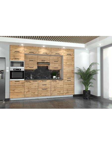 MEBLE KUCHENNE KUCHNIA ZESTAW SŁUPEK PIEKARNIK MIKROFALA 300CM DĄB WOTAN