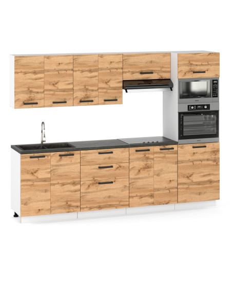 MEBLE KUCHENNE KUCHNIA ZESTAW SŁUPEK,PIEKARNIK MIKROFALA 260CM DĄB WOTAN