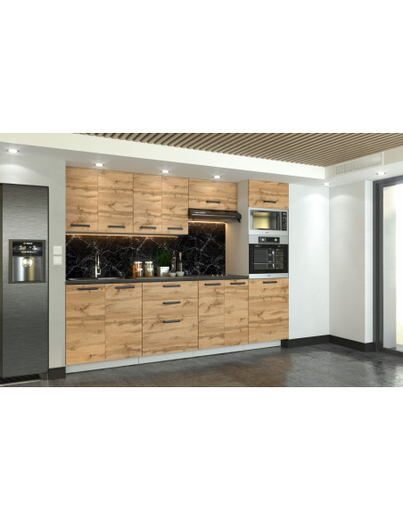 MEBLE KUCHENNE KUCHNIA ZESTAW SŁUPEK,PIEKARNIK MIKROFALA 260CM DĄB WOTAN