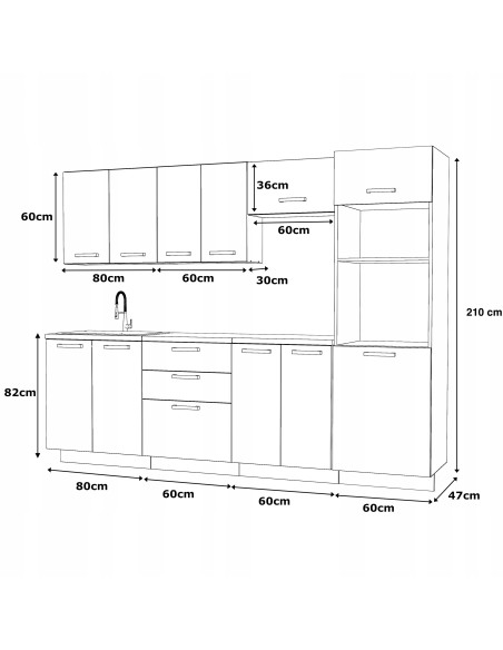 MEBLE KUCHENNE KUCHNIA ZESTAW SŁUPEK,PIEKARNIK MIKROFALA MILAN260CM GRAFIT